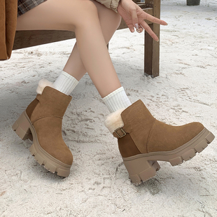 8cm厚底高跟防滑雪地靴女马丁靴2025年新款 休闲短靴加绒加厚棉靴