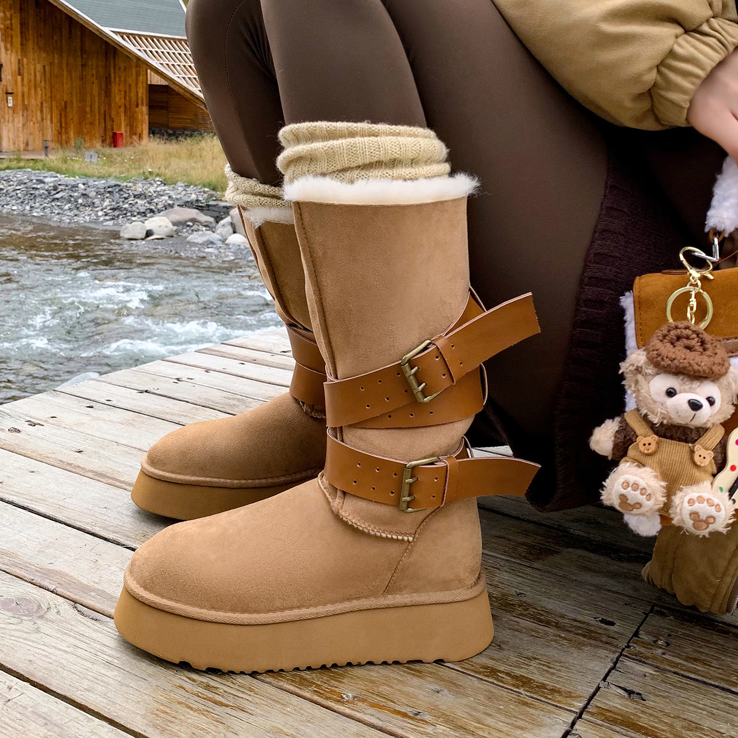 加绒加厚百搭皮毛一体东北棉鞋