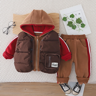 4歲潮 加絨洋氣三件套棉衣服2025加厚小男童炸街女孩1 寶寶冬裝