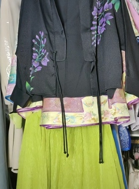 罗绮者精品系列手绘兰植物丝织锦上衣绳编无扣对襟黑色桑蚕丝小衫