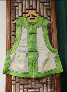 罗绮者96号织锦缎提花金色龙凤刺绣马甲女拼丝绒+白立体刺绣短袖