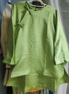 罗绮者精品系列果绿色斜襟盘扣圆领上衣清新绿色斜开襟醋酸衬衣女