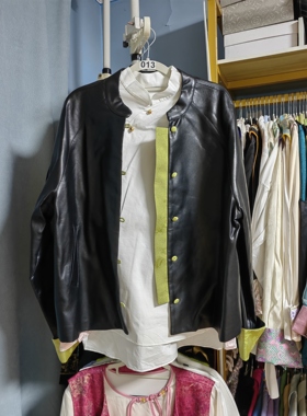 罗绮者13号新中式国风黑色皮衣外套+高纱织刺绣斜襟重工白色衬衫