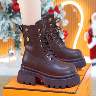 8cm复古英伦风小个子内增高厚底马丁靴2025冬季加绒时尚秀气短靴