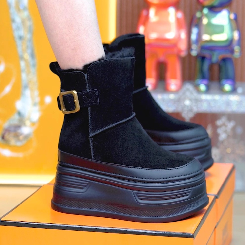 小个子9cm厚底雪地靴女款2025新款冬季加绒加厚百搭增高休闲短靴