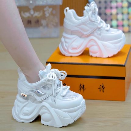 9cm小个子增高厚底老爹鞋女2025新款网面透气休闲运动鞋百搭单鞋