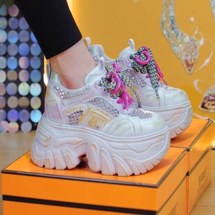 潮流拼色时尚厚底老爹鞋女增高10cm透气网面百搭休闲运动鞋