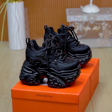 榴莲底百搭老爹鞋女潮2025秋冬亮片网纱运动鞋10cm厚底内增高女鞋