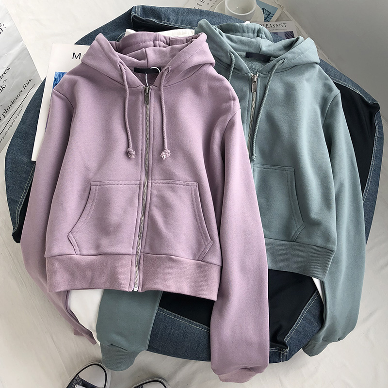 短款外套女春秋百搭小个子运动休闲拉链开衫上衣连帽卫衣秋季新款