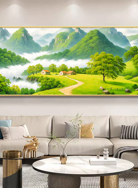 客厅无水挂画生金风景背景墙沙发有山壁画装饰画宝地新中式办公室