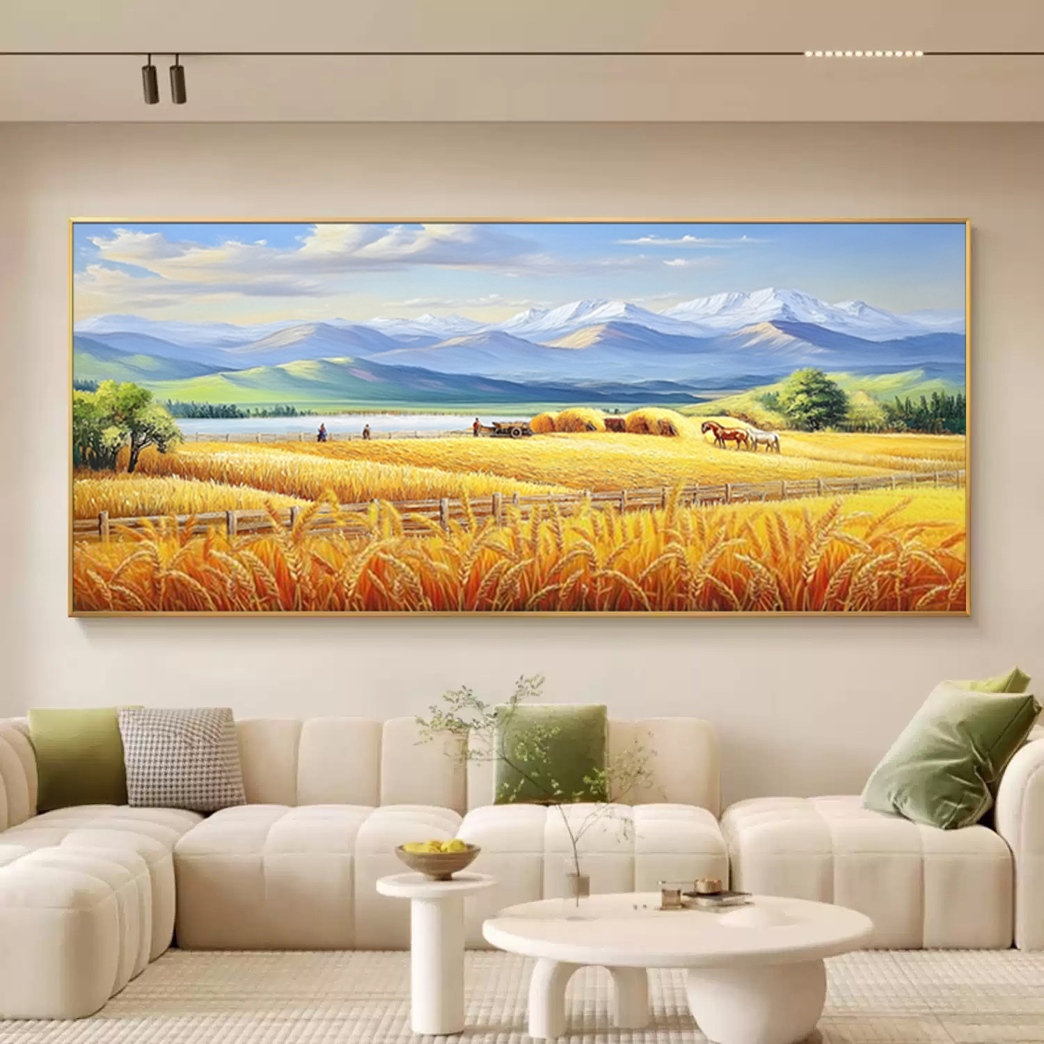 卧室床头乡村田园壁画轻奢风景客厅挂画金山沙发丰收背景墙装饰画