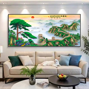 迎客松大鹏展翅旭日东升背景墙壁画客厅长城画宿舍办公室装饰画新