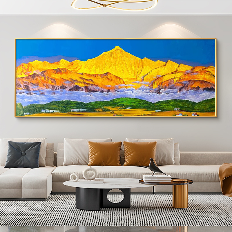 背景墙挂画金山日照背有沙发装饰画感轻奢油画高级客厅装饰靠山画