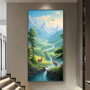 风景新过山水画挂画装饰画道壁画走廊入户青山绿水玄关中式客厅