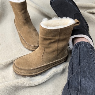 毛靴软底男女情侣款 贵气GUIQI雪地靴内增高防滑真皮女靴冬季 款