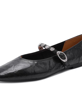 哈森英伦风复古玛平底丽珍鞋女2025春季新款羊皮浅口单鞋HS267401