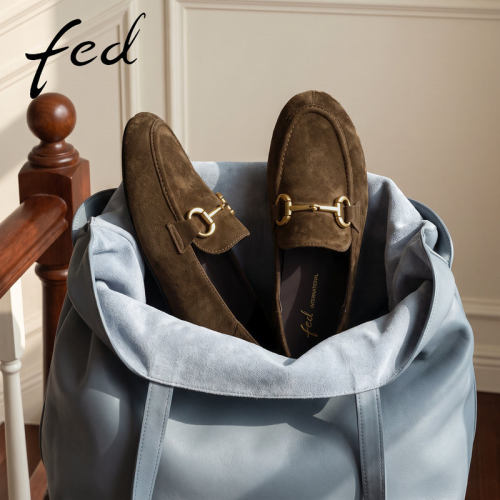 fed绒面百搭乐福鞋女秋季新款休闲舒适一脚蹬勃肯鞋真皮平底单鞋