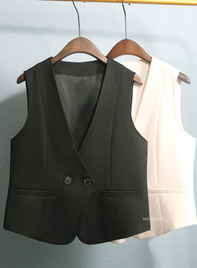 黑色西装马甲女春秋外套时髦洋气2025叠穿短款背心外搭设计感马夹