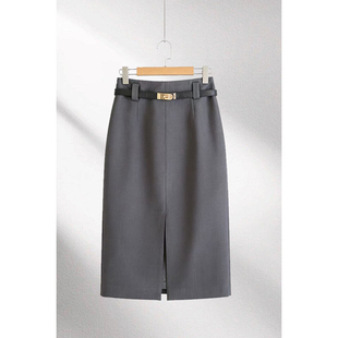 半身裙灰色西装女2026新款春秋高腰a字包臀裙中长款直筒裙子半裙