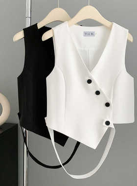 黑色小西装马甲女款2025新款夏款春秋外穿设计感坎肩马夹背心外搭
