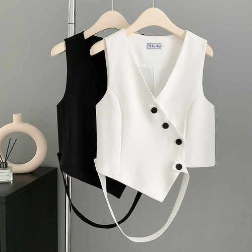 黑色小西装马甲短款小众背心马夹