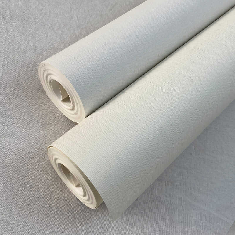 无纺布亚麻布纹素色墙纸现代简约米色米白纯色壁纸北欧卧室客厅