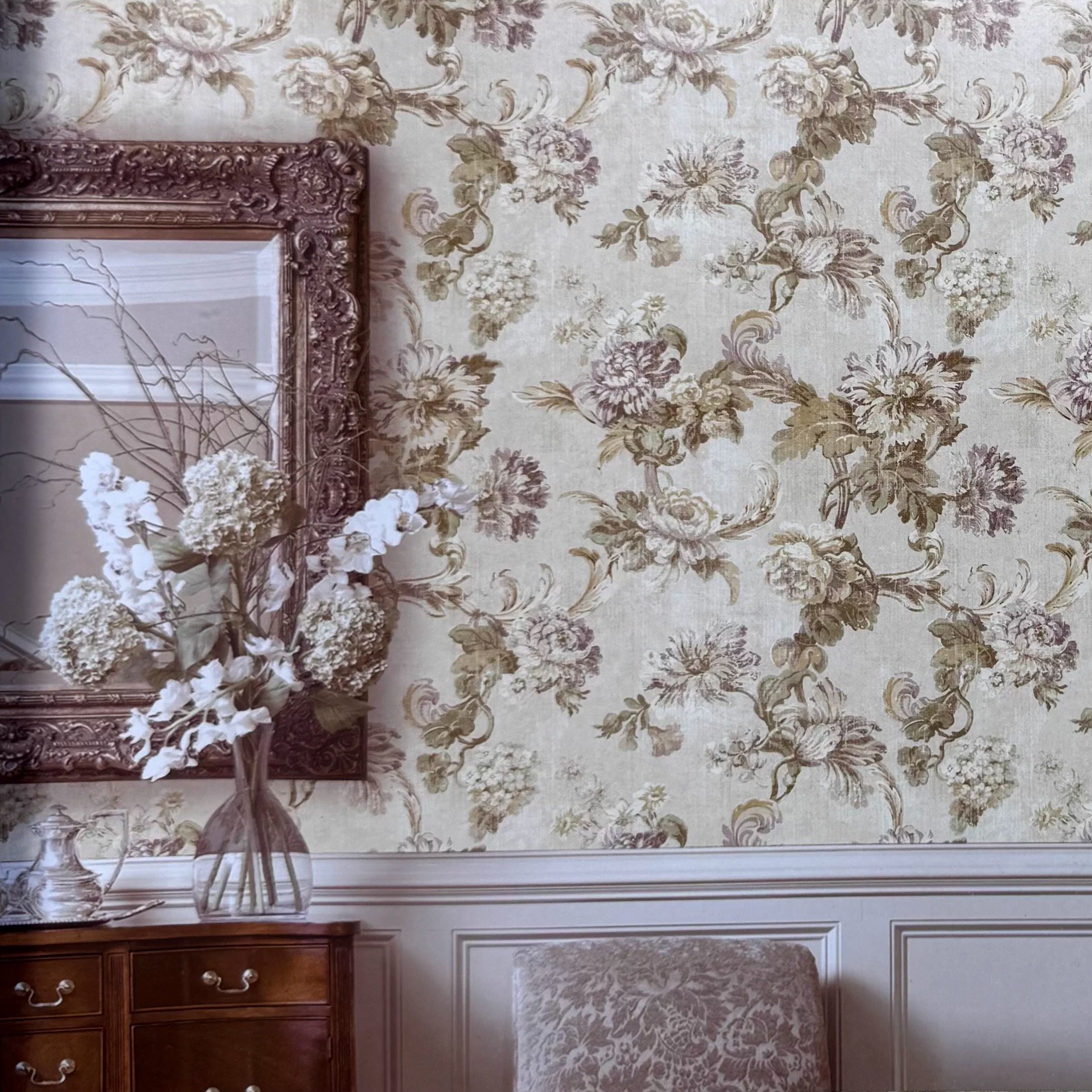 美国原装进口高端壁纸欧式复古花卉卷草纹卧室客厅背景墙环保现货