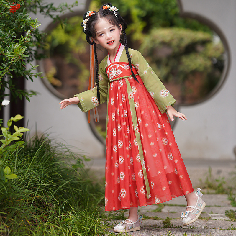 儿童汉服连衣裙女童唐宫夜宴演出服胭脂妆舞蹈服幼儿园中国舞表演