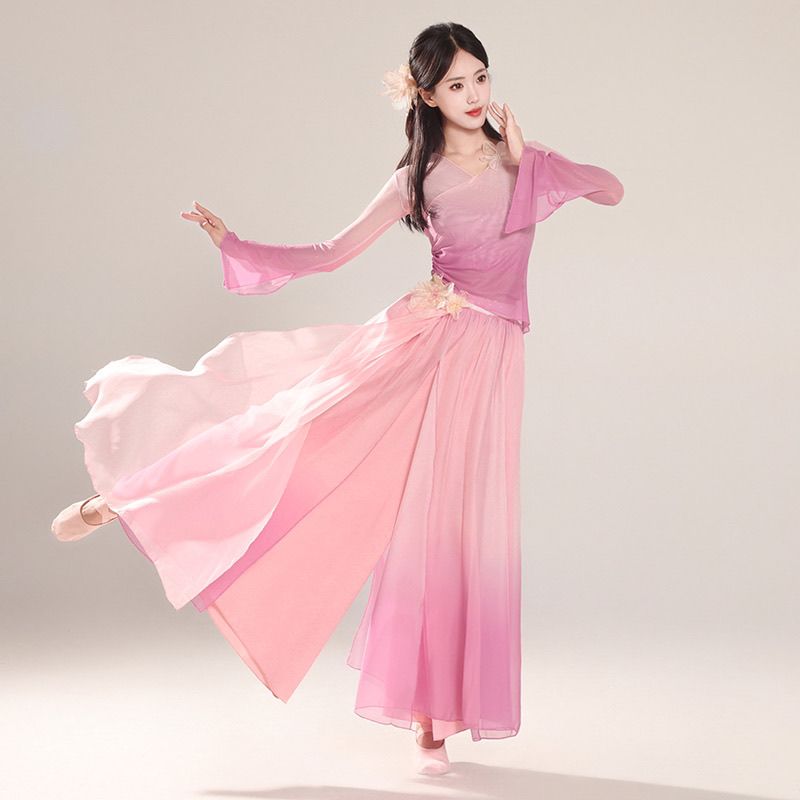 立春古典舞服装新款粉色渐变纱衣相思遥繁花演出服中国舞艺考套装图片