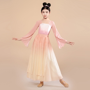 一路生花舞蹈服装儿童伞舞春三月演出服古风长裙人间烟火表演服