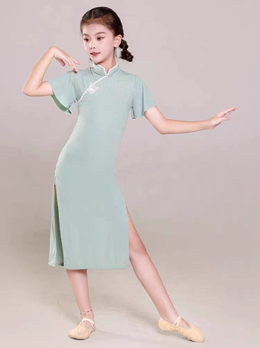外婆桥舞蹈服装儿童古典舞舞蹈服人间烟火弹力旗袍扇子中国舞表演