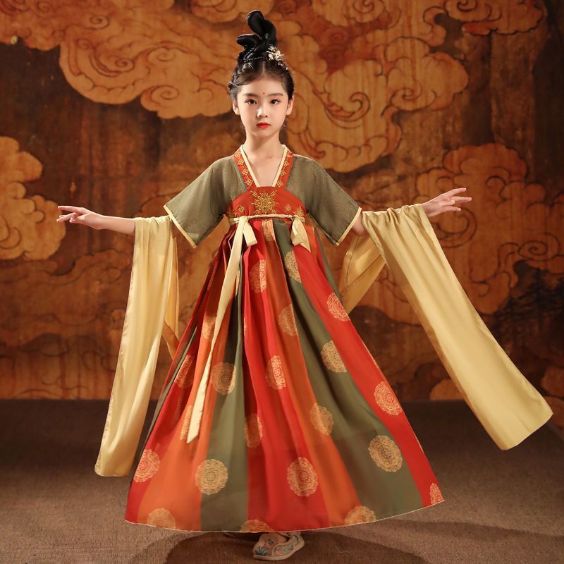 上铃鼓舞蹈服装小学生汉服伞舞演出服中国风汉服幼儿园表演连衣裙