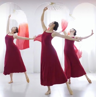 初中生我爱你中国舞蹈服装高中大学生如愿红色吊带长裙万疆表演服