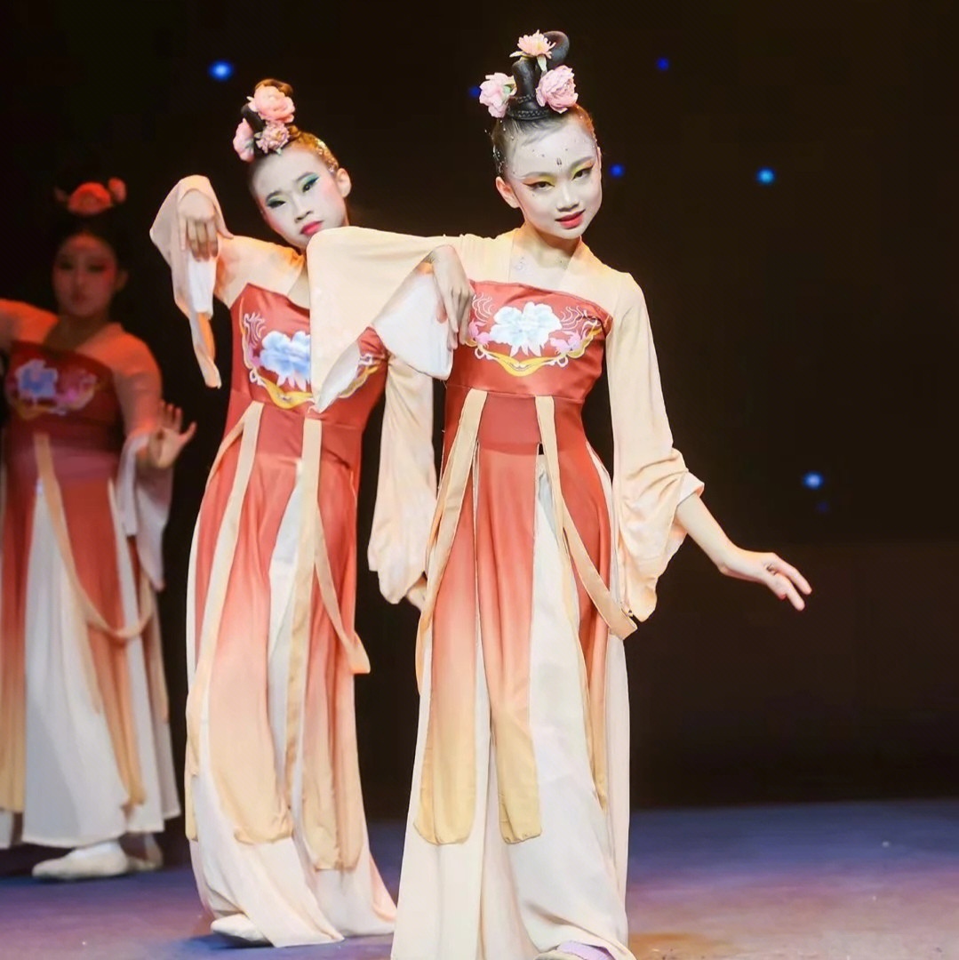 中小学生汉唐舞蹈服儿童古典舞演出服飘逸纱衣女童齐胸飘带表演服