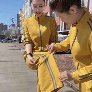 欧洲站2026春装新款运动套装女洋气纯色休闲女装大码显瘦年轻