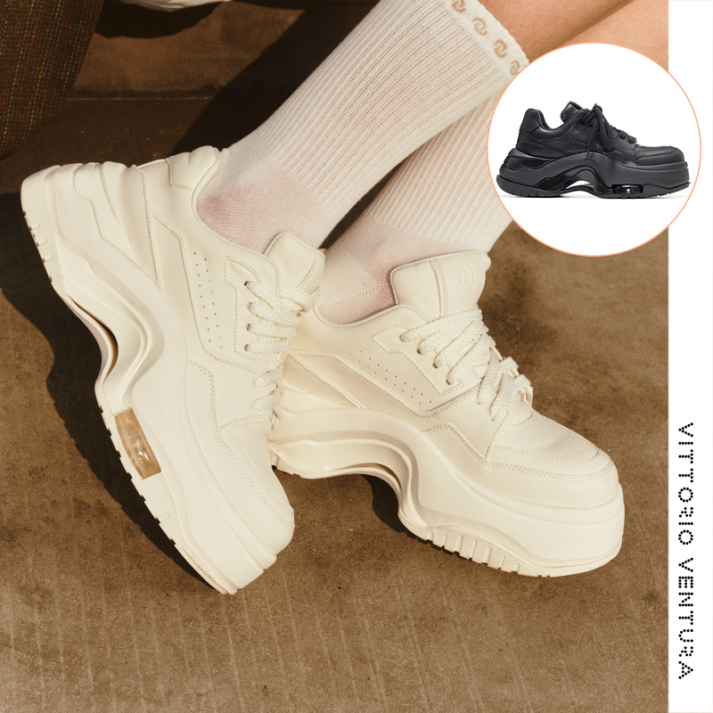 鞠婧祎丁程鑫同款VITTORIOVENTURA薇薇燃 牛皮气垫厚底面包板鞋