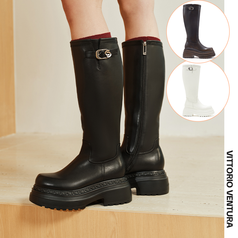 【孟子义王玉雯同款】VITTORIOVENTURA薇薇燃 牛皮骑士靴高筒靴