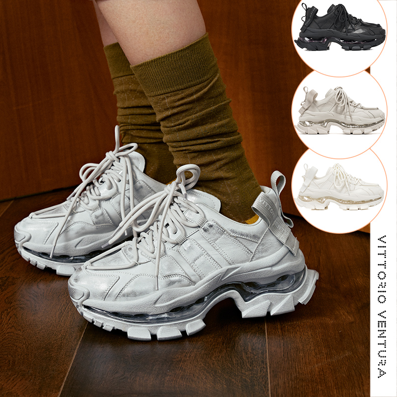 【刘亦菲同款】薇薇燃VittorioVentura 牛皮气垫增高厚底老爹鞋