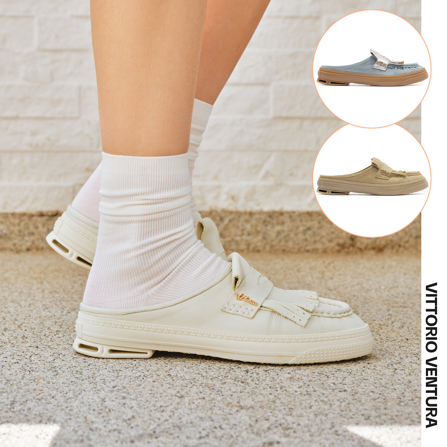 VITTORIO VENTURA薇薇燃 牛皮时装贝壳跟穆勒拖鞋乐福鞋