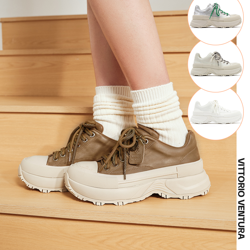 孟子义董璇同款VITTORIO VENTURA薇薇燃 牛皮厚底休闲板鞋球鞋