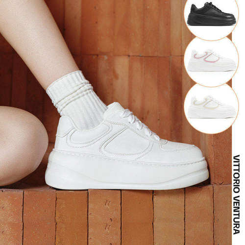 徐若晗董璇同款VITTORIOVENTURA薇薇燃 牛皮厚底增高小白鞋板鞋