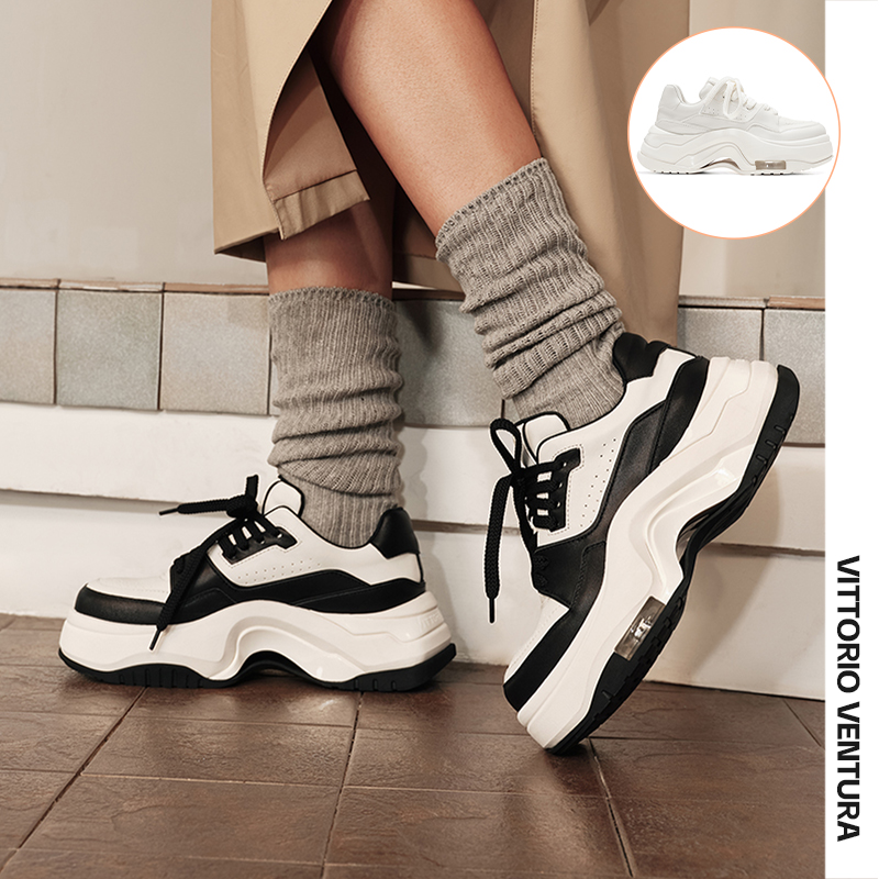 【鞠婧祎同款】VITTORIO VENTURA薇薇燃 牛皮厚底增高面包板鞋