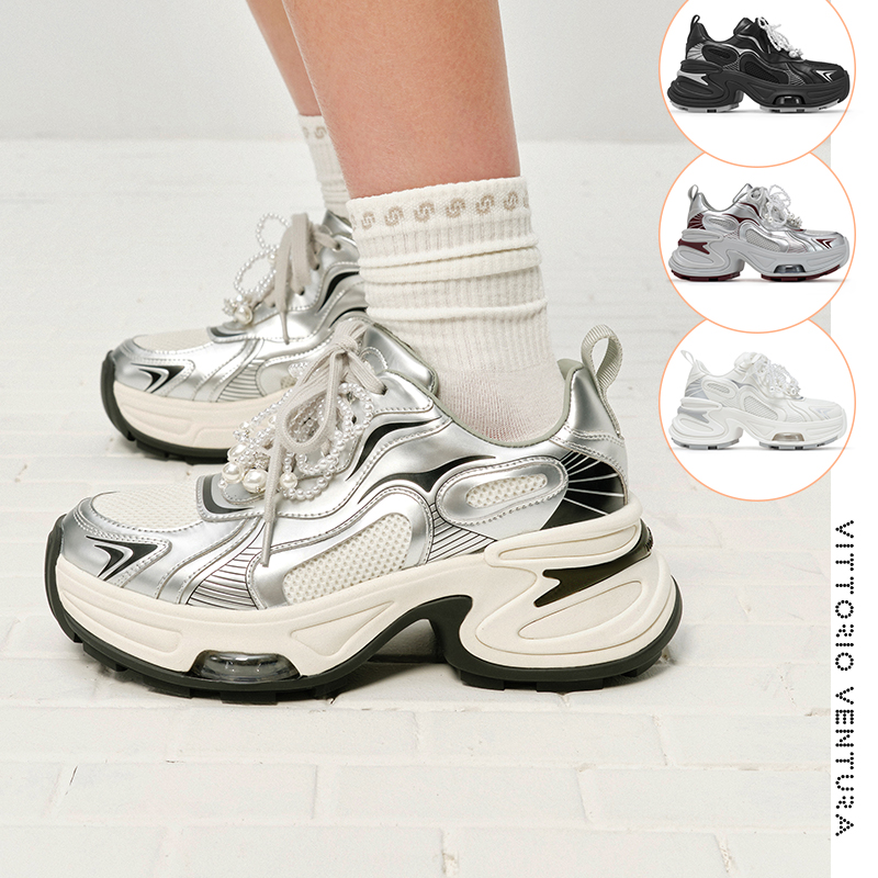 【方媛同款】VITTORIO VENTURA薇薇燃 可拆珍珠牛皮厚底老爹鞋