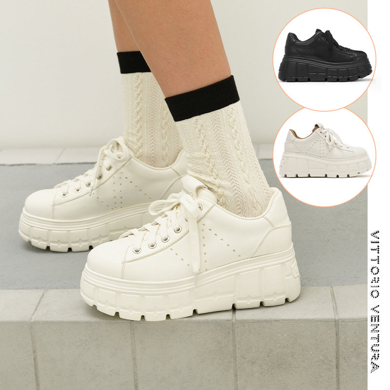 【沈月同款】VITTORIO VENTURA薇薇燃 牛皮增高厚底松饼小白鞋