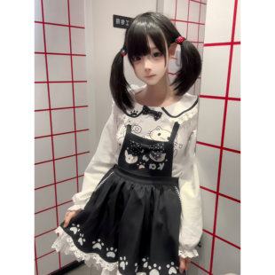 原创Lolita女儿服背带裙套装黑白款长袖生日裙 轻Lo日常款 礼盒装