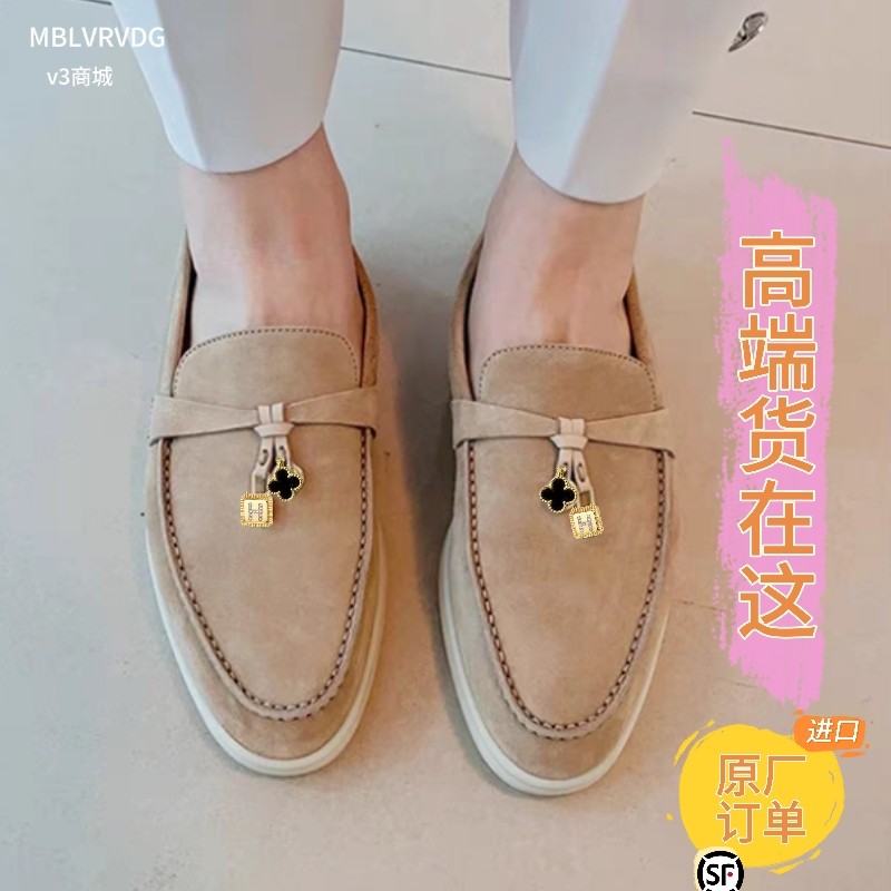 MB LV RV DG乐福鞋Lp高端原厂女鞋真皮一脚蹬平底英伦流苏扣单鞋