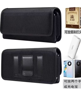横款两层穿皮带挂腰包双手机包腰套牛津布男老人腰间铁扣裤腰带新