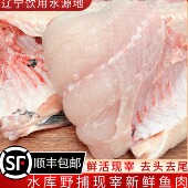 包邮 桓仁水库胖头鱼肉5斤 新鲜冷冻带骨鱼身鱼段鱼尾花鲢鱼肉鱼排