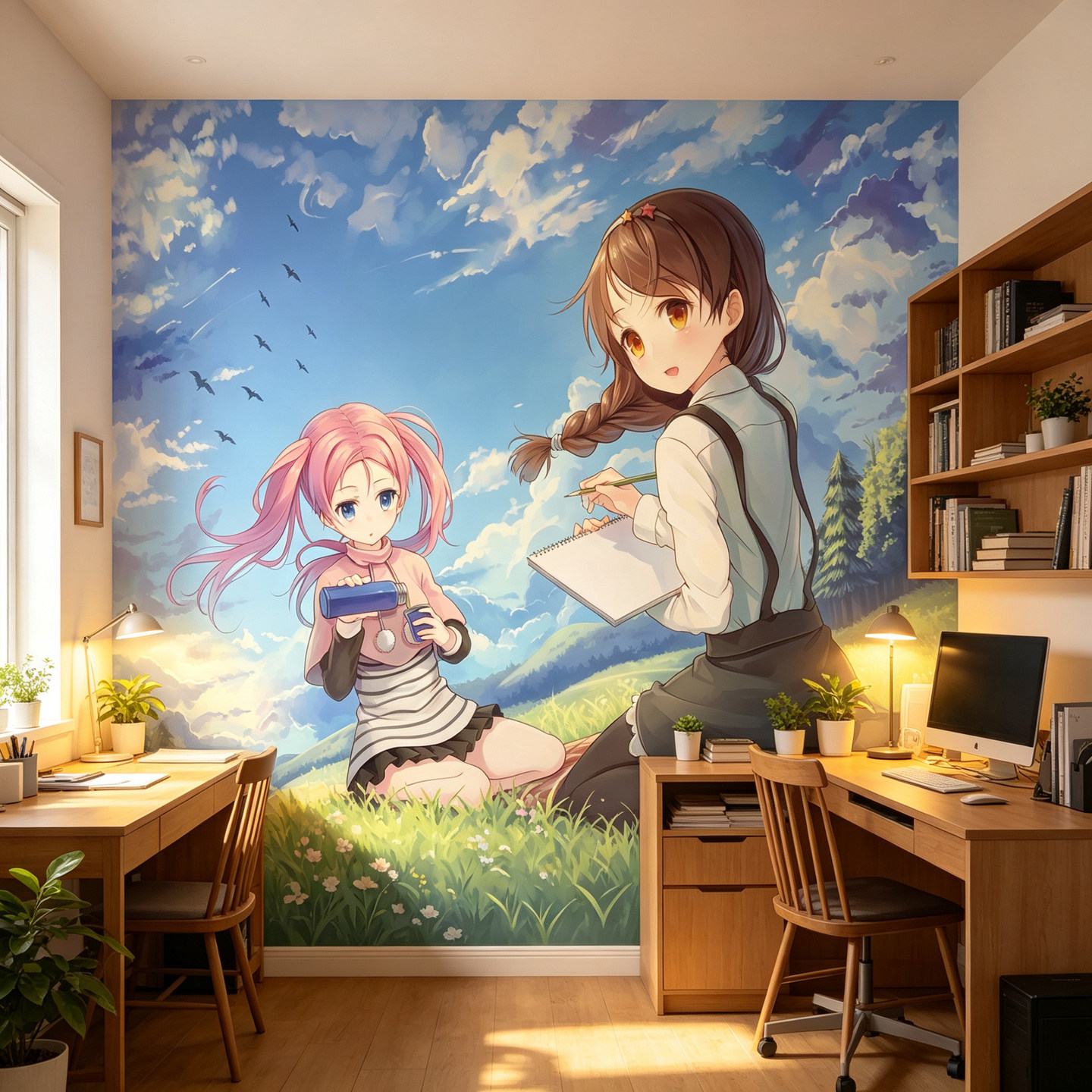 二次元少女可爱贴画宿舍自粘墙贴