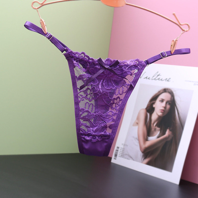 新款火辣丁字裤低腰性感蕾丝透明少女内裤可调节型细带时尚女t裤